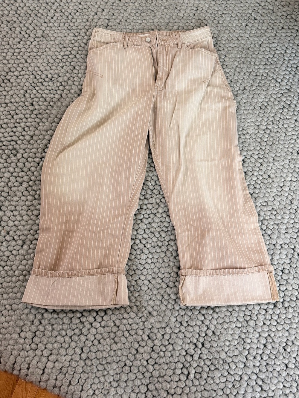 Anthropologie | Pilcro Tan Pinstriped Rolled-Cuff Pants